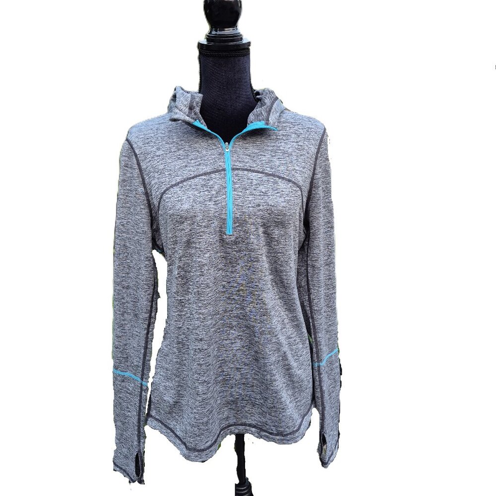 Z by Zella Gray Heather Quarter Zip Hooded Top Size L